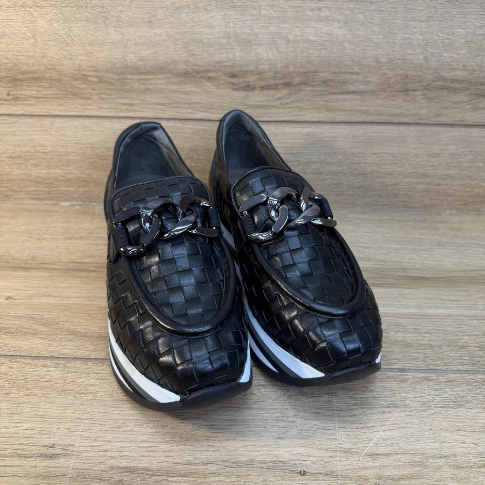Softwaves Alanis Slip On Leather Platform Shoes Sz 38.5 US 8 Chain Black $330